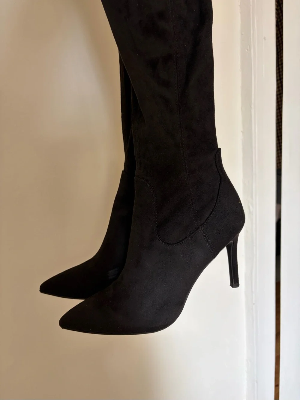 Women's Black Over-the-Knee Stiletto Boots - Sleek Pointed-Toe Design